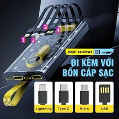 Pin Sạc Dự Phòng 20.000mAh 120W - Trong Suốt, Sạc Siêu Nhanh