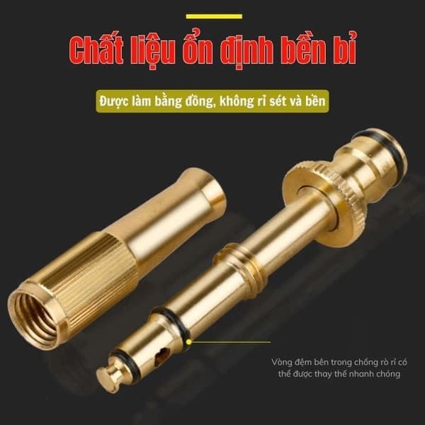 Bộ Vòi Xịt Tăng Áp Bằng Đồng Thau Nguyên Chất - Rửa Xe, Tưới Cây, Xịt Sàn Đa Năng
