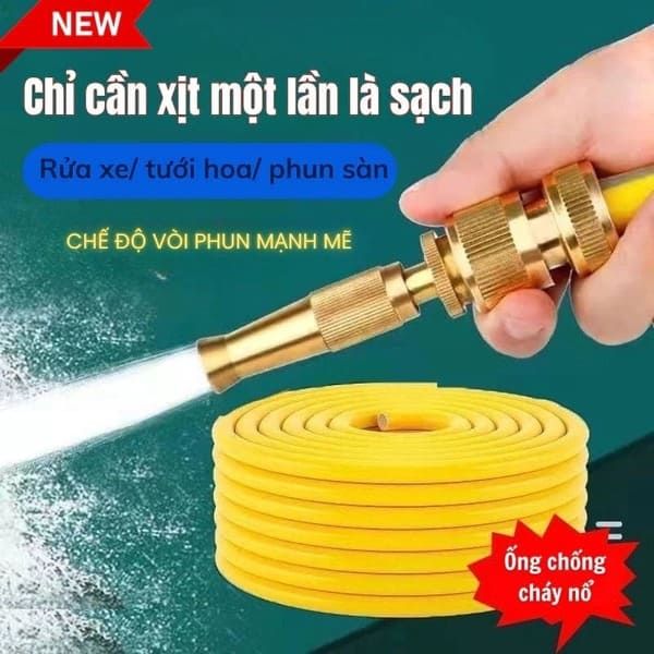 Bộ Vòi Xịt Tăng Áp Bằng Đồng Thau Nguyên Chất - Rửa Xe, Tưới Cây, Xịt Sàn Đa Năng