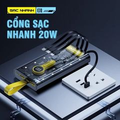 Pin Sạc Dự Phòng 20.000mAh 120W - Trong Suốt, Sạc Siêu Nhanh