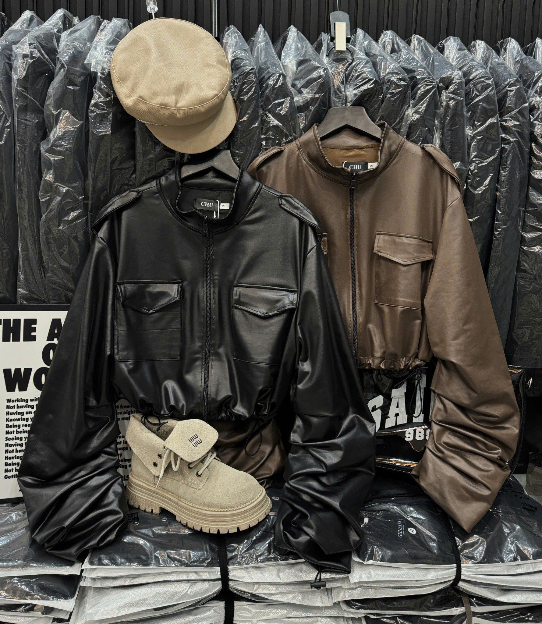  Áo khoác da tay dài kiểu nhún chất siêu mềm - NÂU - E38 h28 