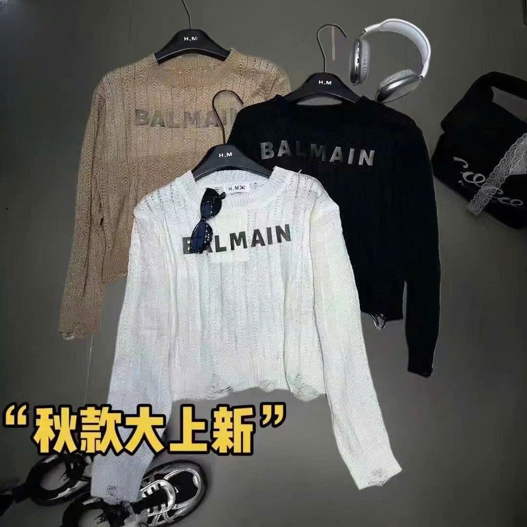  Áo len tay dài dáng ngắn chữ balmain - NÂU - A170 ( dài 50cm ) 