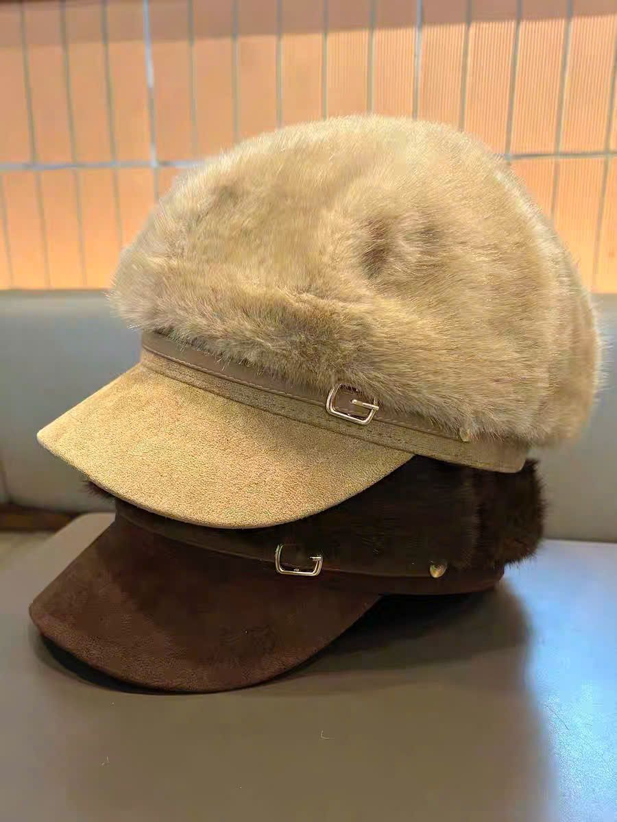  Nón nồi lưỡi trai lông phối dây xích - KEM - Z14 