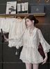 Set áo babydoll ren hoa bo chun buộc dây nơ mix quần short siêu xinh - A232 H21