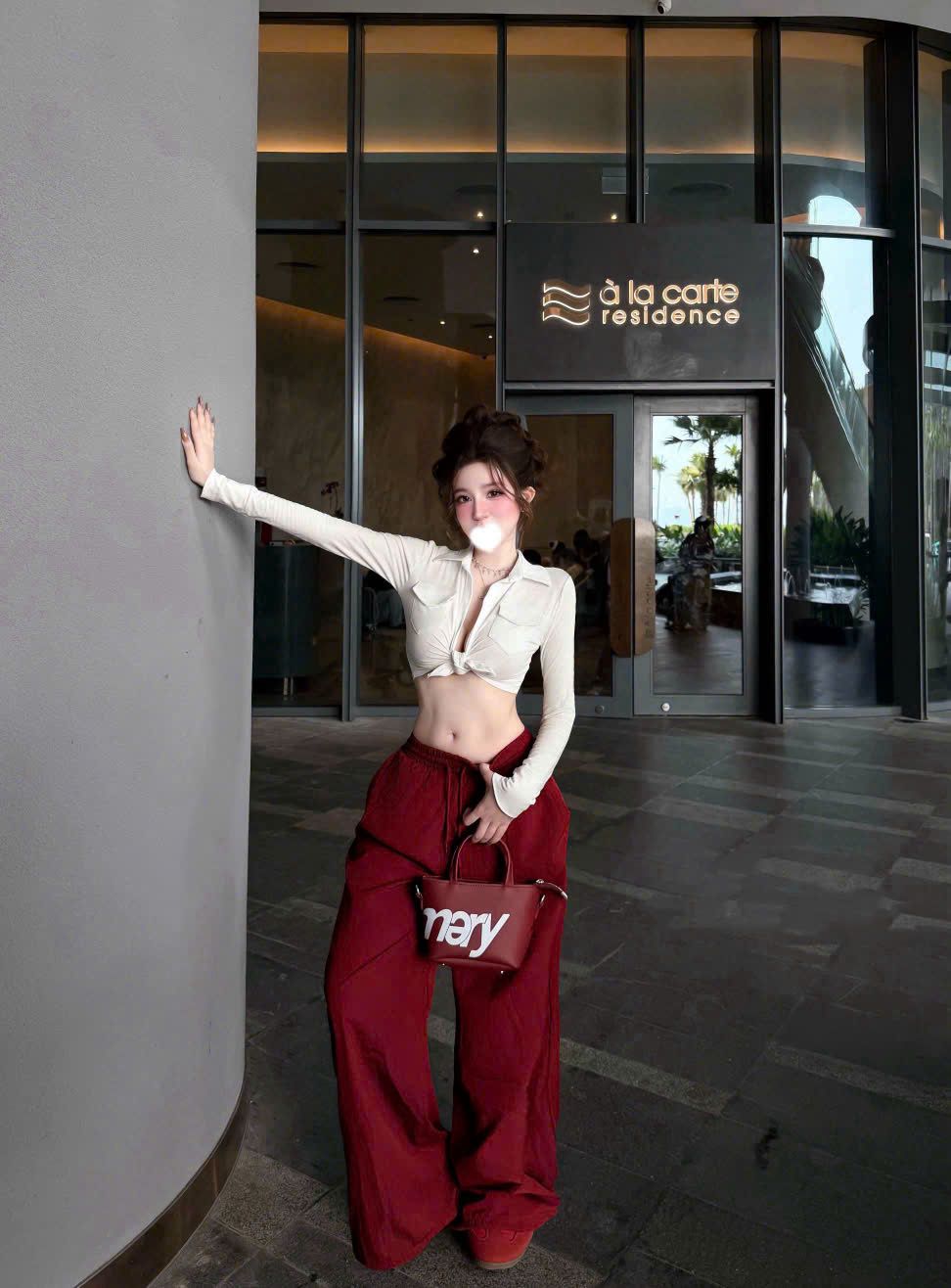  Set áo tay dài cổ sơ mi form croptop mix quần ống suông lưng chun - TRẮNG - Q148 