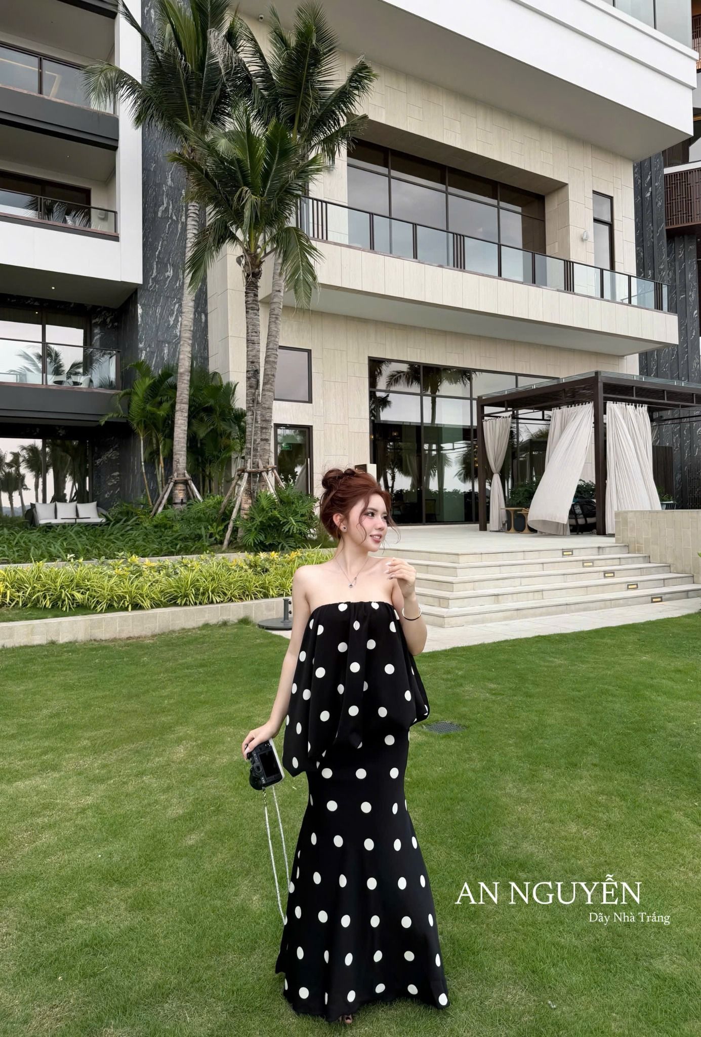  Set áo quây họa tiết chấm bi mix chân váy siêu hot - ĐEN - G110 
