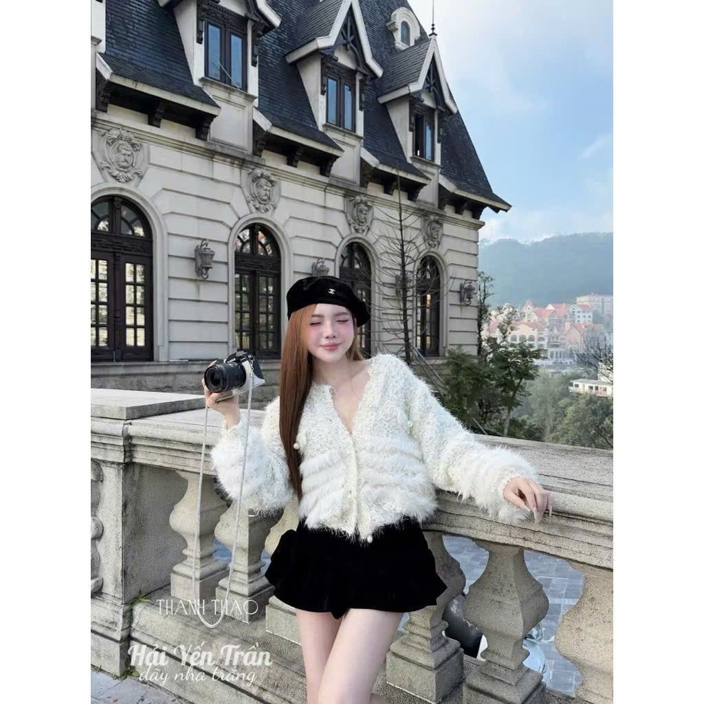  Áo len cadigan phối lông xù - A41 