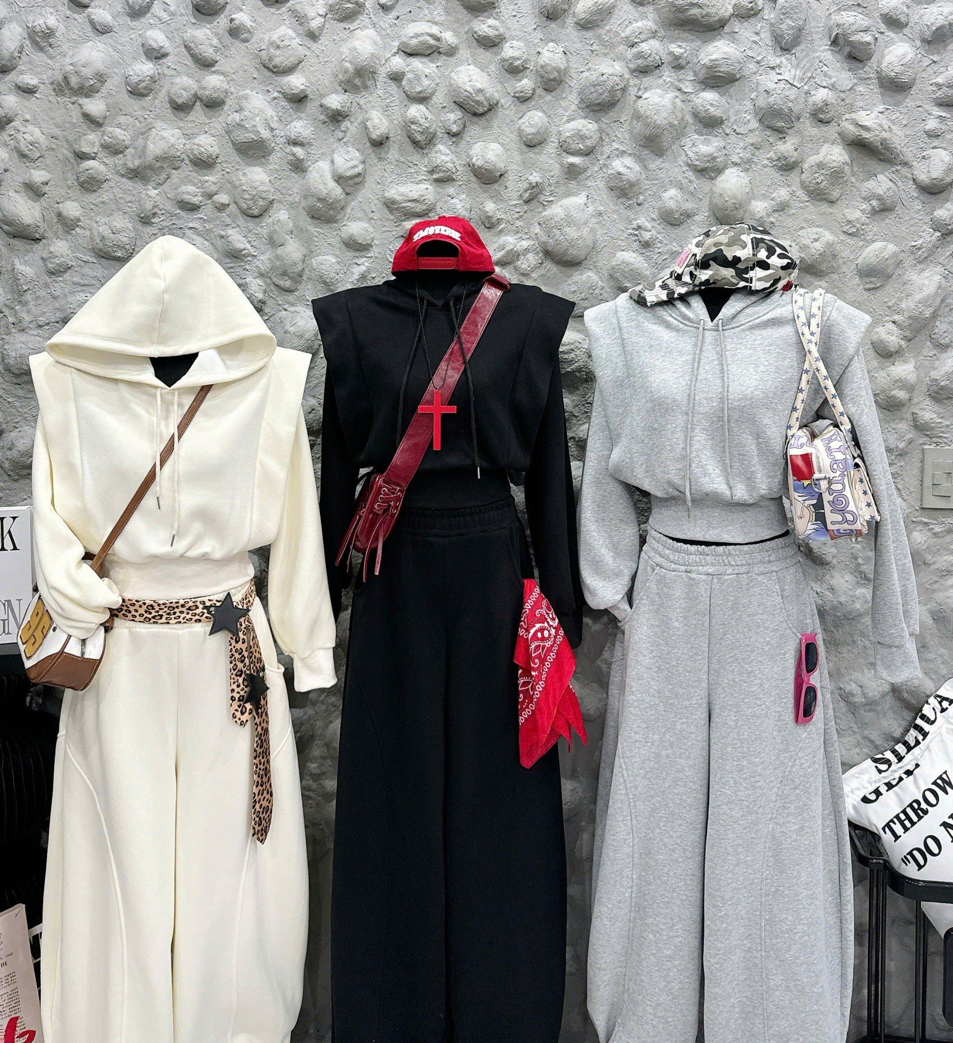  Set áo khoác có nón mix quần suông rộng cạp chun - XÁM - E139 