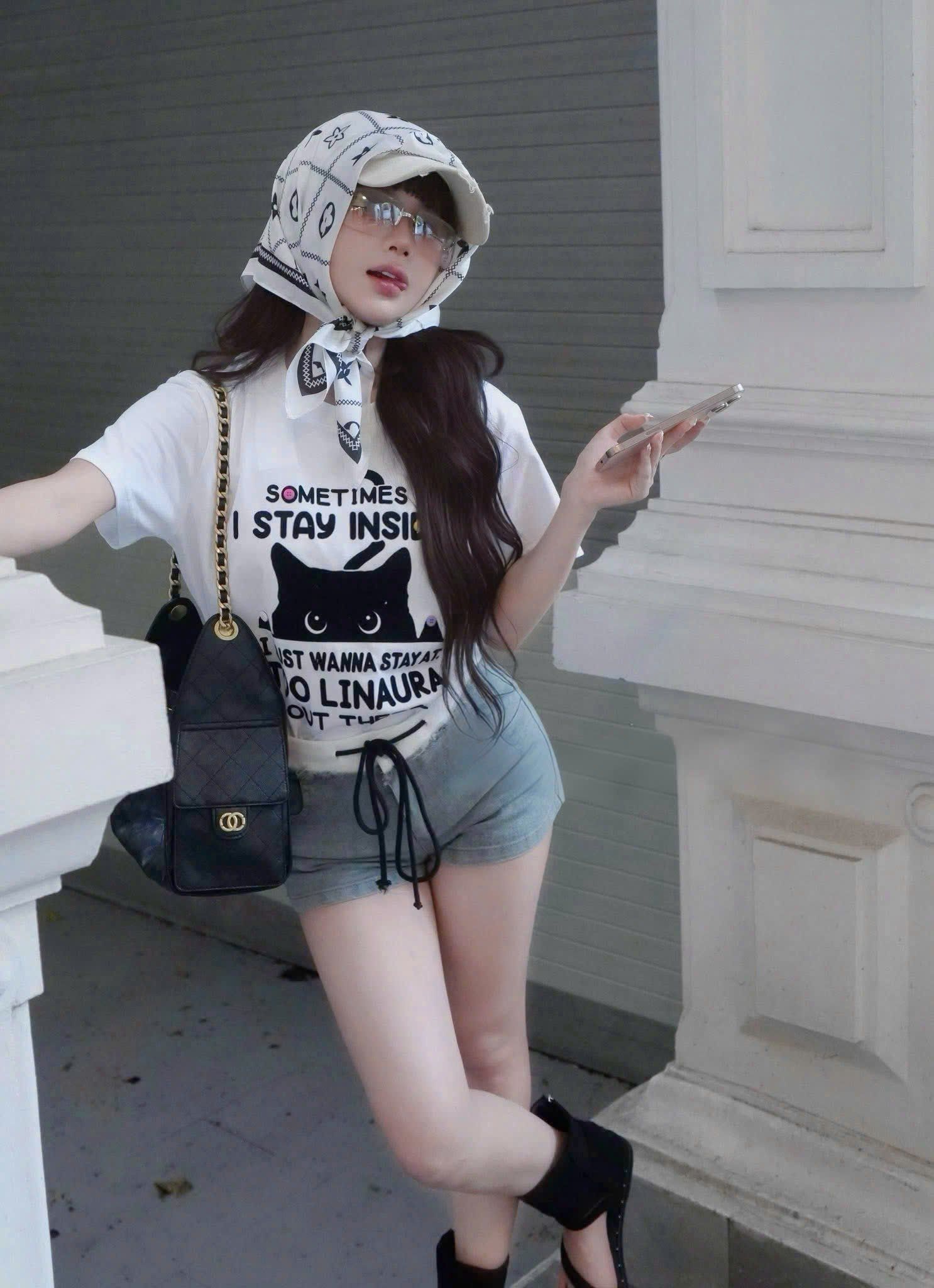  Set áo thun some time mix quần short jeans rộng - G155 ( eo S<68, M<72 ) 