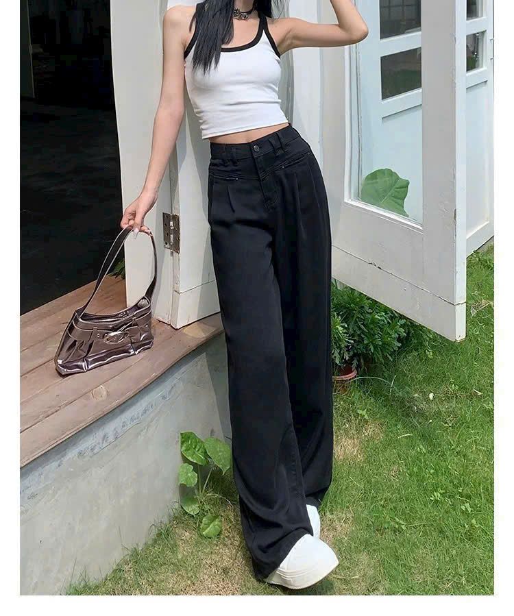  Quần jean suông dài phối túi kiểu 50% lưng chun - ĐEN - Z18 (DÀI 94CM) 