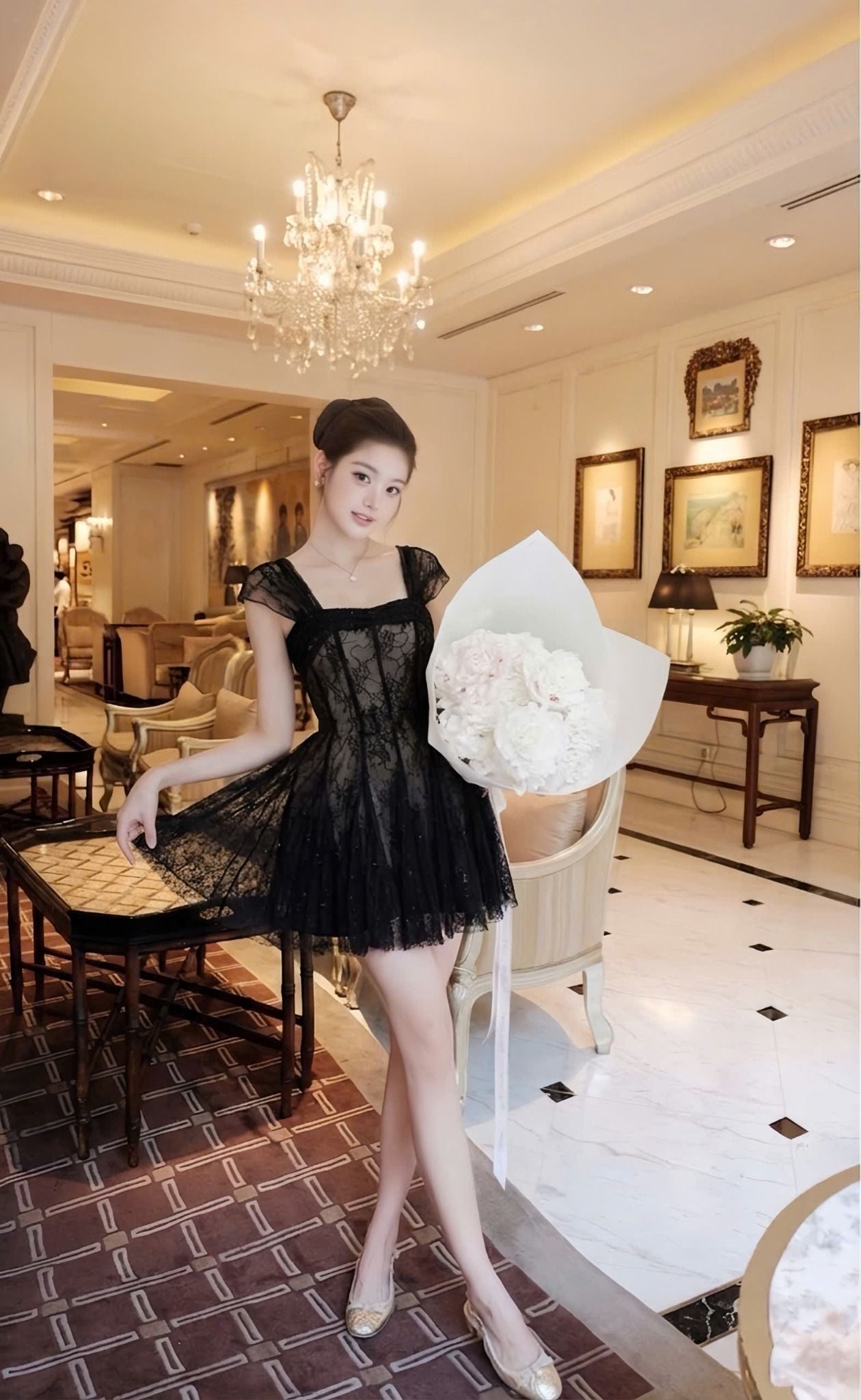  Đầm thiết kế đúp 2 lớp phối ren đính đá - ĐEN - K180 ( EO S<68 M<72 L<76 ) 