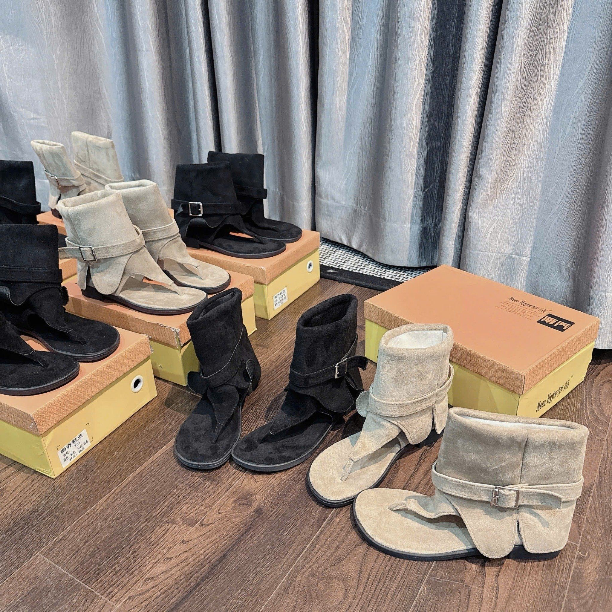  Giày boot sandal lai gập phối dây đai trendy - ĐEN - C7 