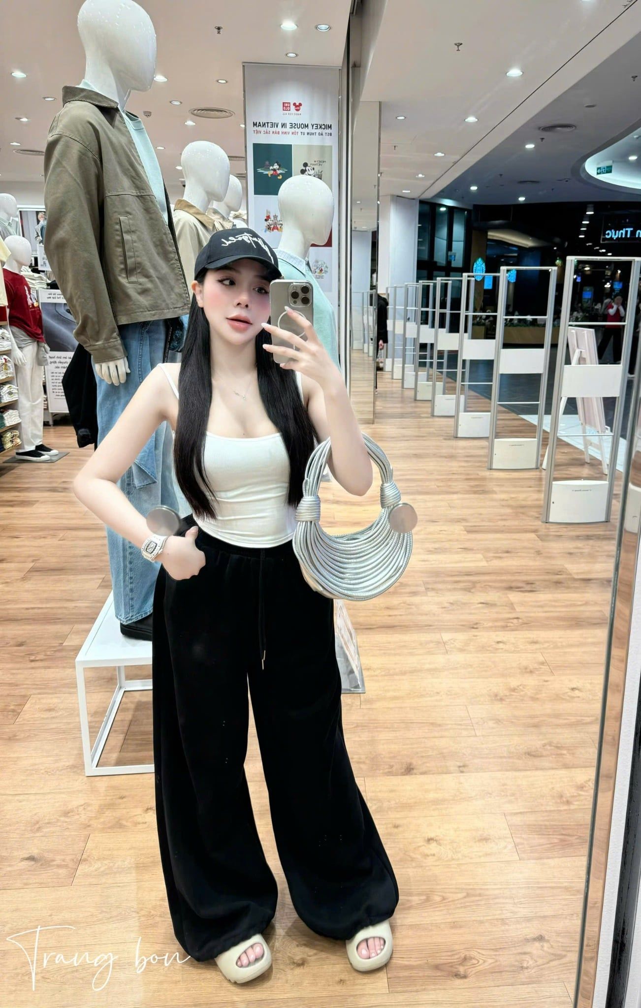  Set áo hai dây phối quần suông nỉ dáng dài - ĐEN - K181 