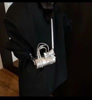  Túi trống mini đeo chéo kèm tag nơ rời - BẠC - Z73 