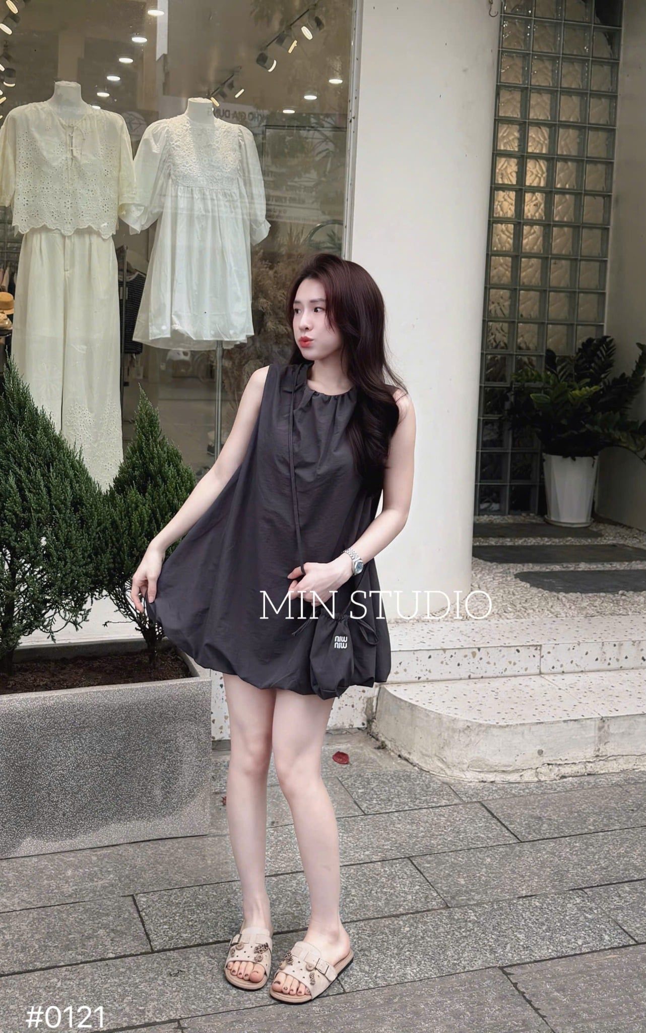  Váy cổ tròn dáng babydoll kèm túi đeo chéo siêu xinh - XÁM - K224 