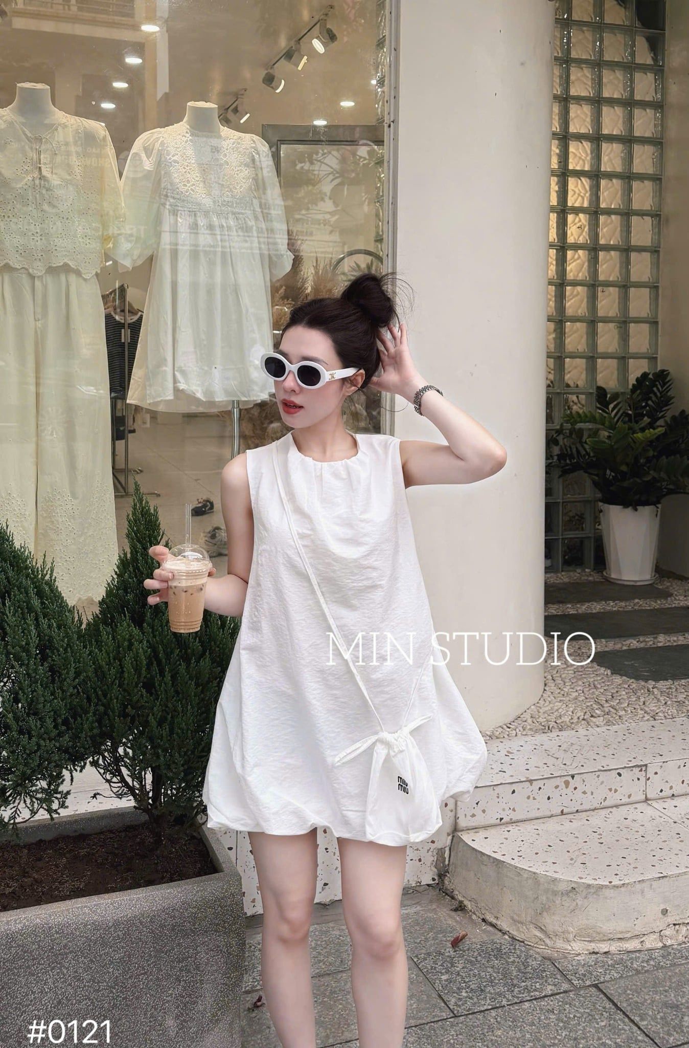  Váy cổ tròn dáng babydoll kèm túi đeo chéo siêu xinh - TRẮNG - K225 