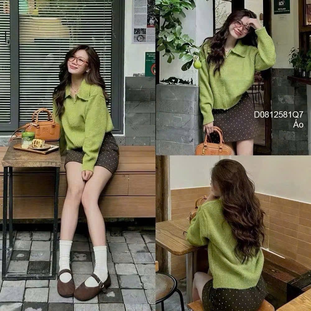  Áo len ép lông thỏ phối dây kéo khoá cổ bẻ tay dài hàng QCCC MIX CHÂN VÁY ĐEN - G36 ( HÌNH ẢNH WEB MÌNH HỌA ) 