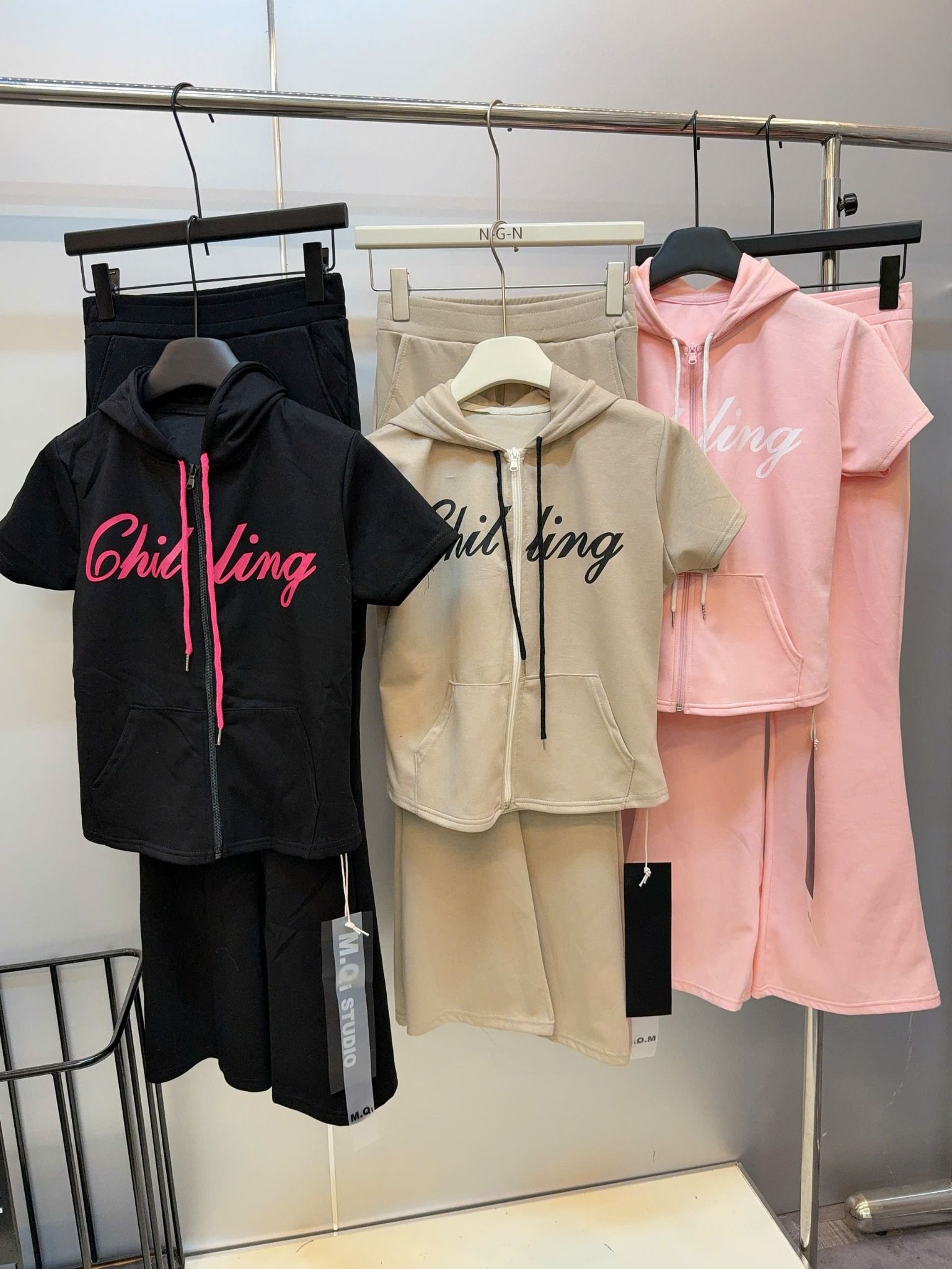  Set bộ thể thao áo có nón khoá kéo mix quần ống loe - HỒNG - G18 ( DÀI 97CM< 58KG ) 