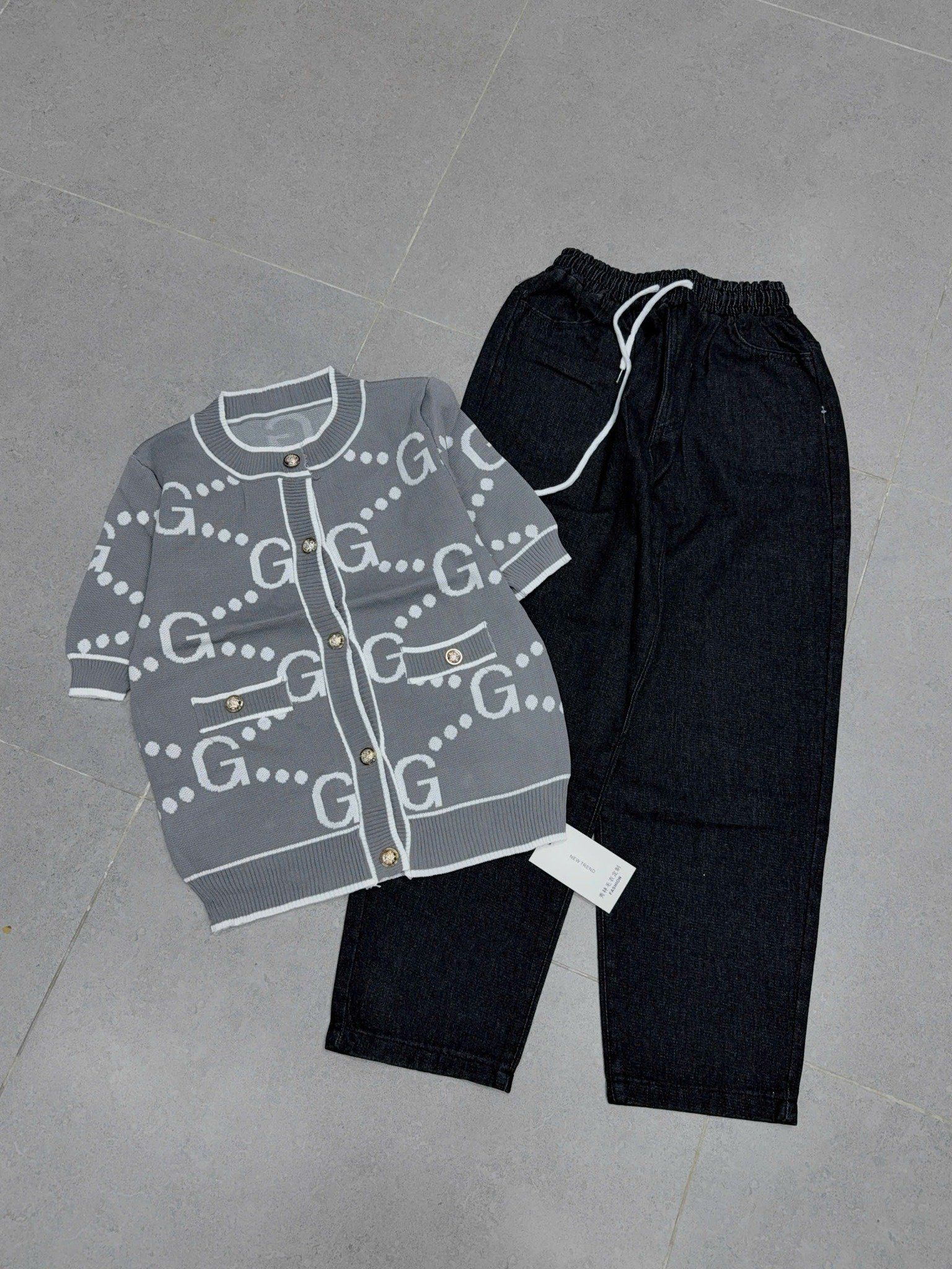  Set bộ áo gucci len mix quần suông baggy - XÁM - G198 