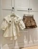 Q23 Set áo babydoll cổ bèo viền hoa thêu kèm 2 phụ kiện handmade mix váy 2 tầng ngắn - E25