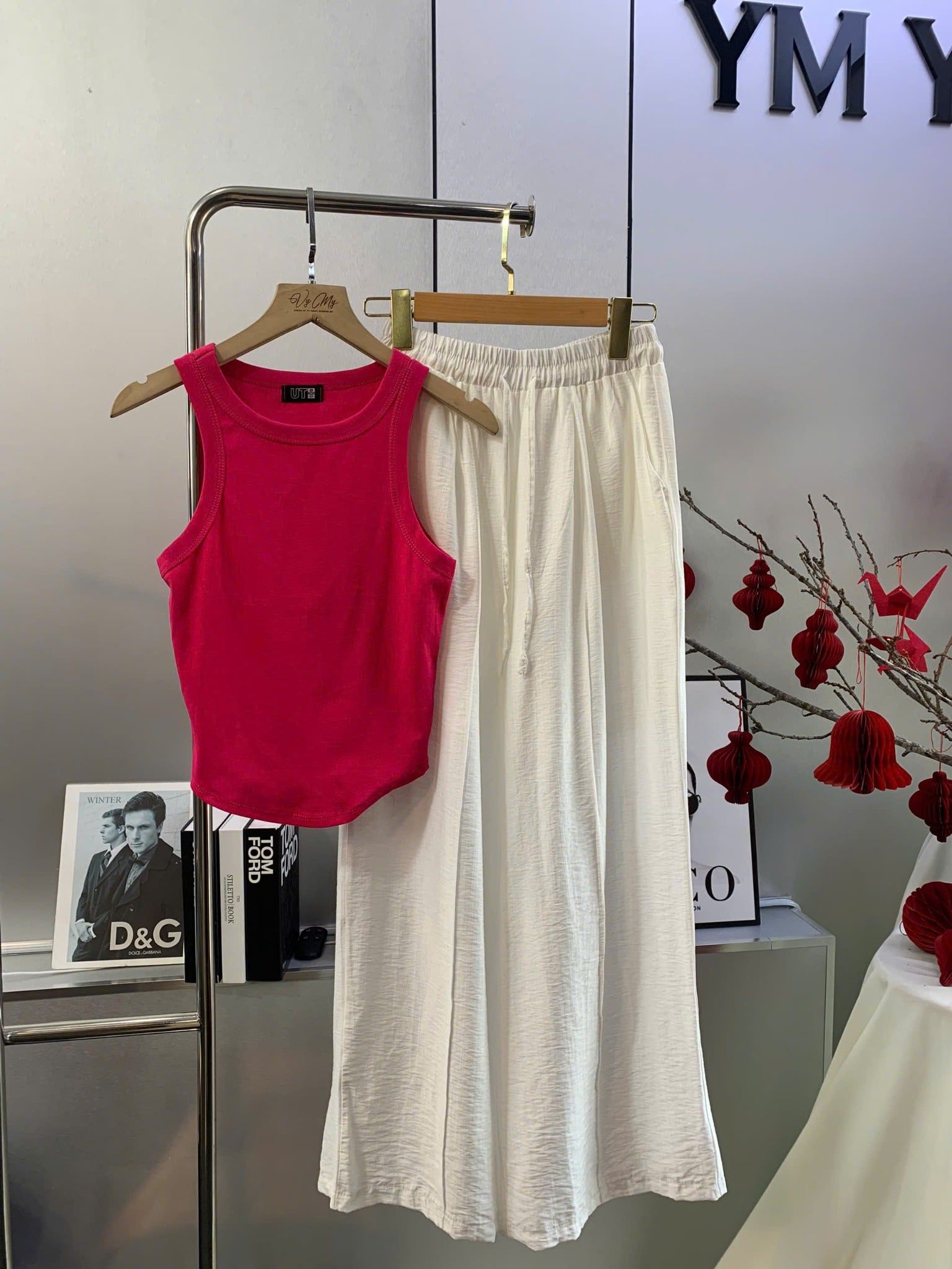  Set áo ba lỗ mix quần đũi - HỒNG - Z60 