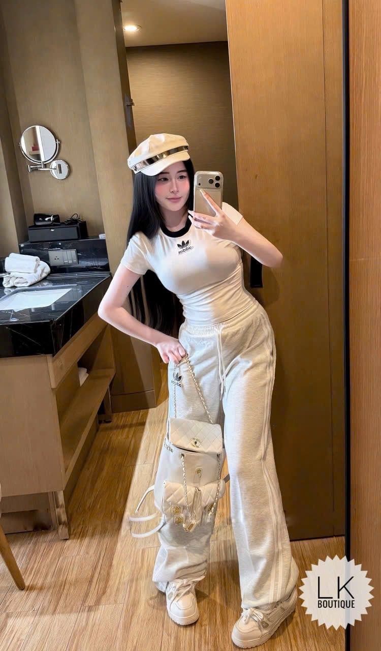  Set áo cộc tay phối viền mix quần suông sọc hot hit - TRẮNG - P15 