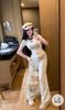 Set áo cộc tay phối viền mix quần suông sọc hot hit - TRẮNG - P15