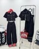  Set Jean QC áo dáng ngắn thêu chỉ nổi nút gài phối quần Jean suông dài - E96 ( EO S<68 M<72 ) 