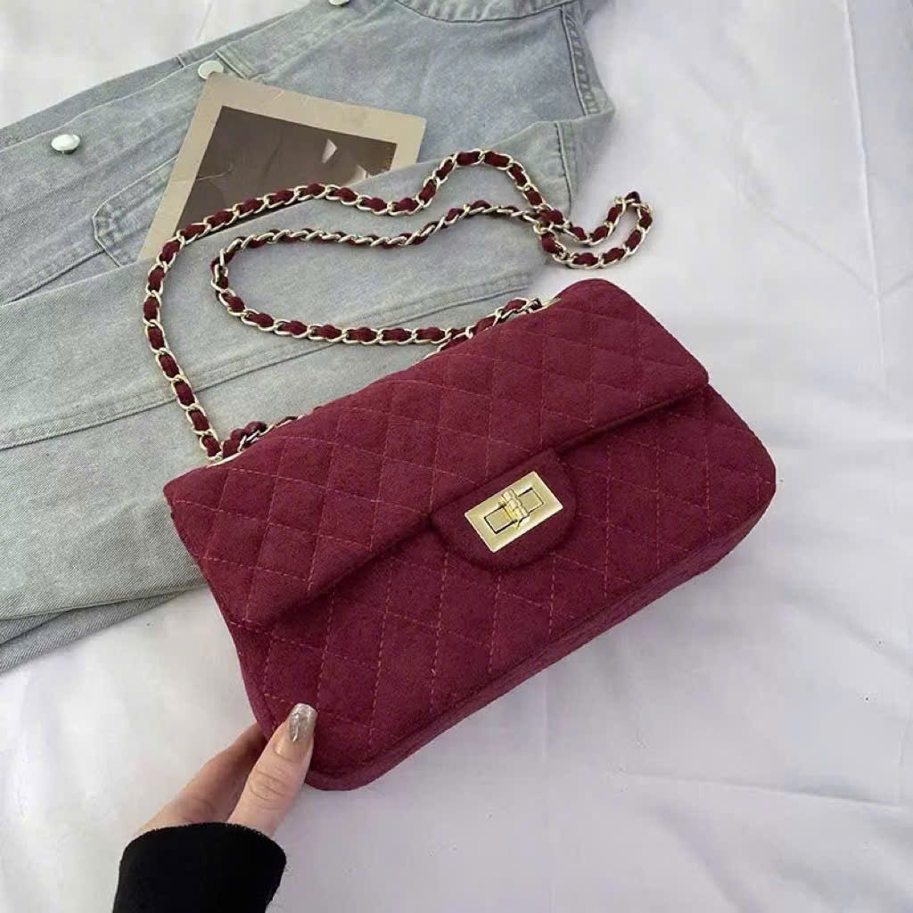  Túi ô trám chất da lộn form trung hot hit - ĐỎ - Z175 (16x26x8 ) 