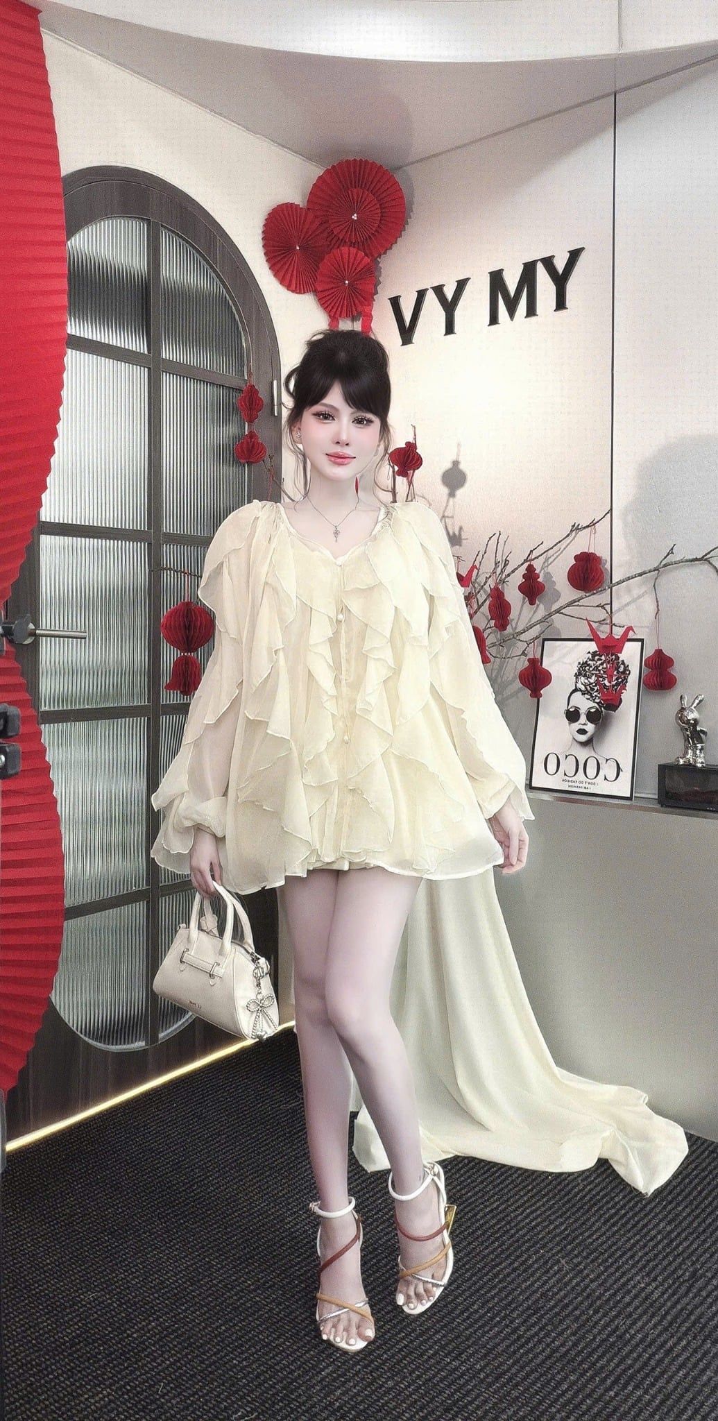  Set áo bèo rộng đính cúc ngọc tặng kèm áo 2s - KEM - G94 