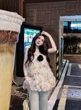  Áo quây babydoll cúp ngực thiết kế bèo nhún đính kèm hoa rời - KEM - C115 