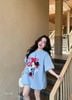 Váy cuộn bí dáng ngắn tay bồng in hình Mickey - XANH - H102