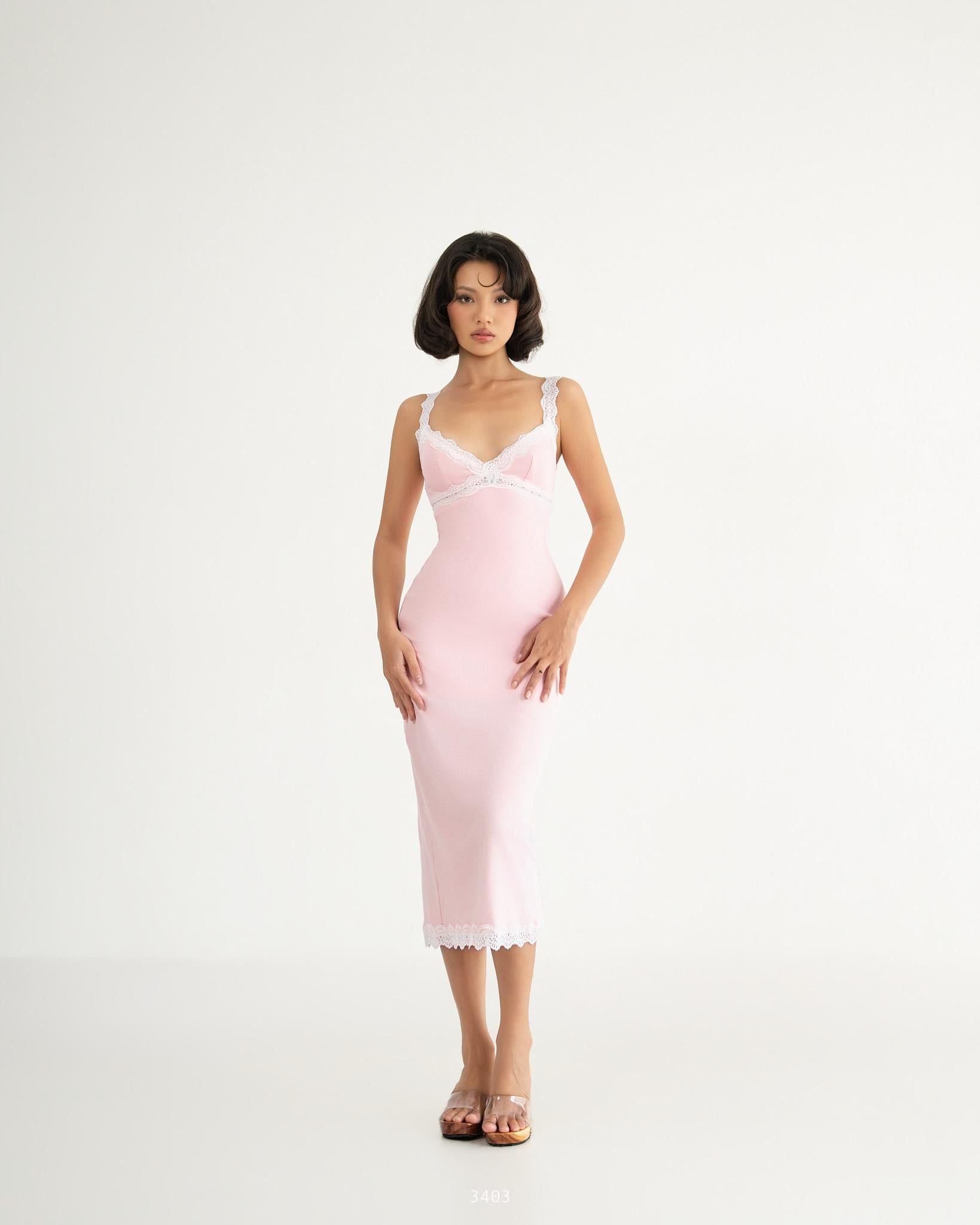  Đầm midi ôm body viền ren tôn dáng - ĐEN - H224 