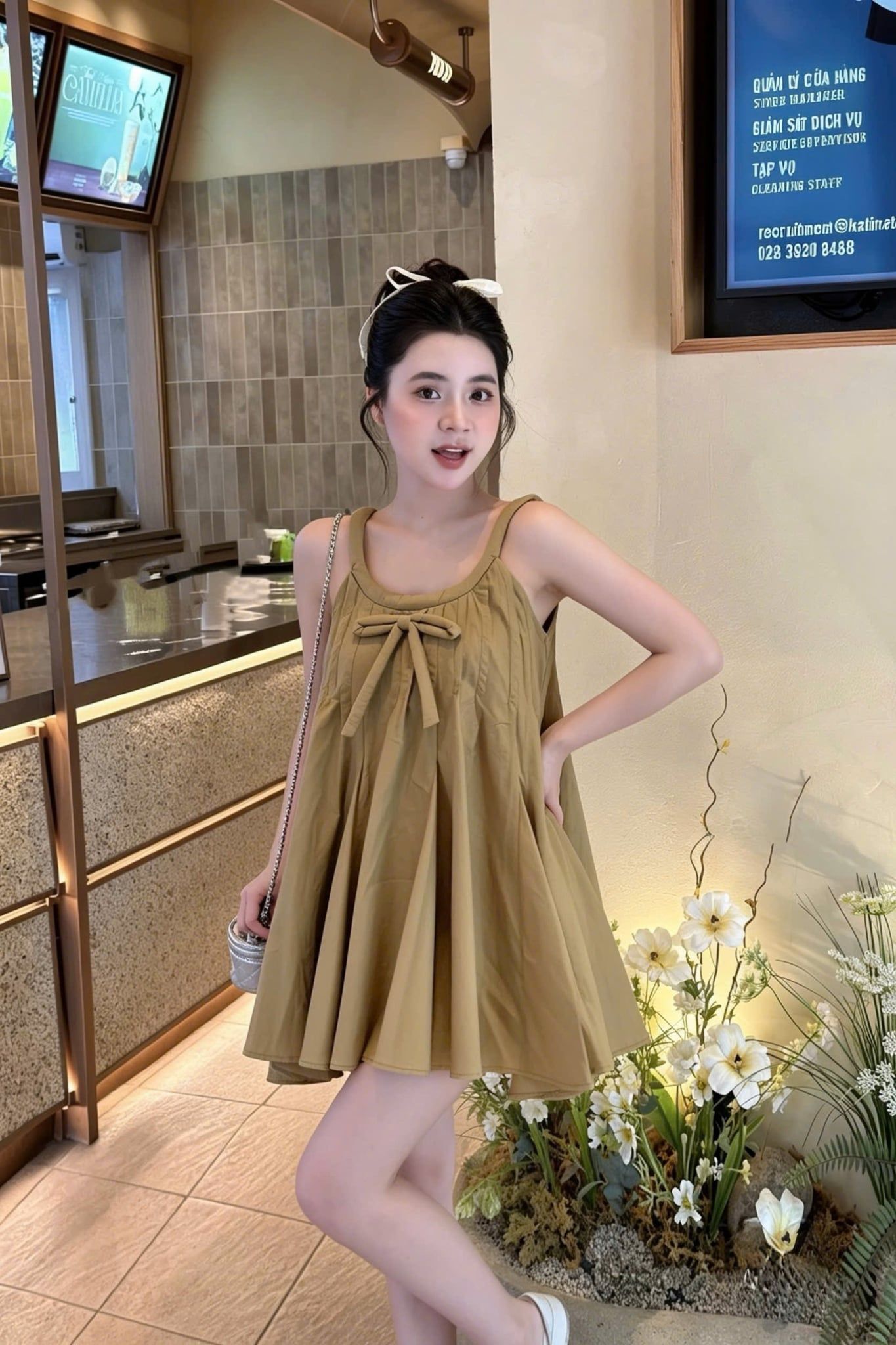  Set áo yếm dáng babydoll xếp li mix quần ngắn basic - NÂU - Q105 