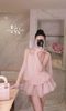 Set áo cổ yếm hở lưng mix chân váy dáng xoè kèm tag - HỒNG - Q136
