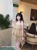 Đầm hai dây đính nơ dáng suông ren tầng nhún bèo tiểu thư - Q133