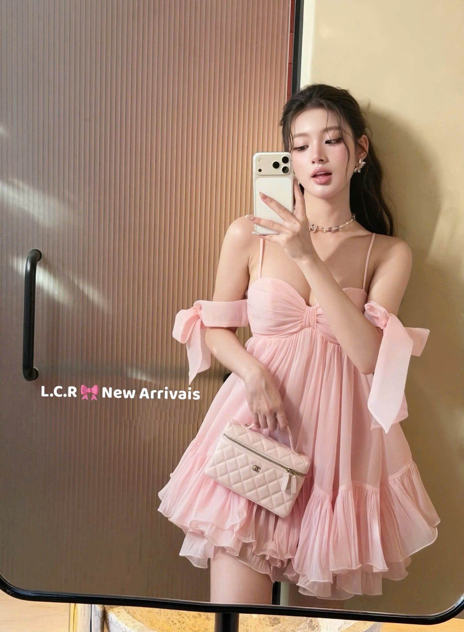 Đầm babydoll hở lưng dáng xoè tay rời buộc nơ - HỒNG - Q132 