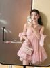 Đầm babydoll hở lưng dáng xoè tay rời buộc nơ - HỒNG - Q132
