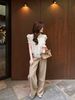  Set áo babydoll ren hoa tay phồng kết nơ kềm quần kaki dáng dài - Q204 