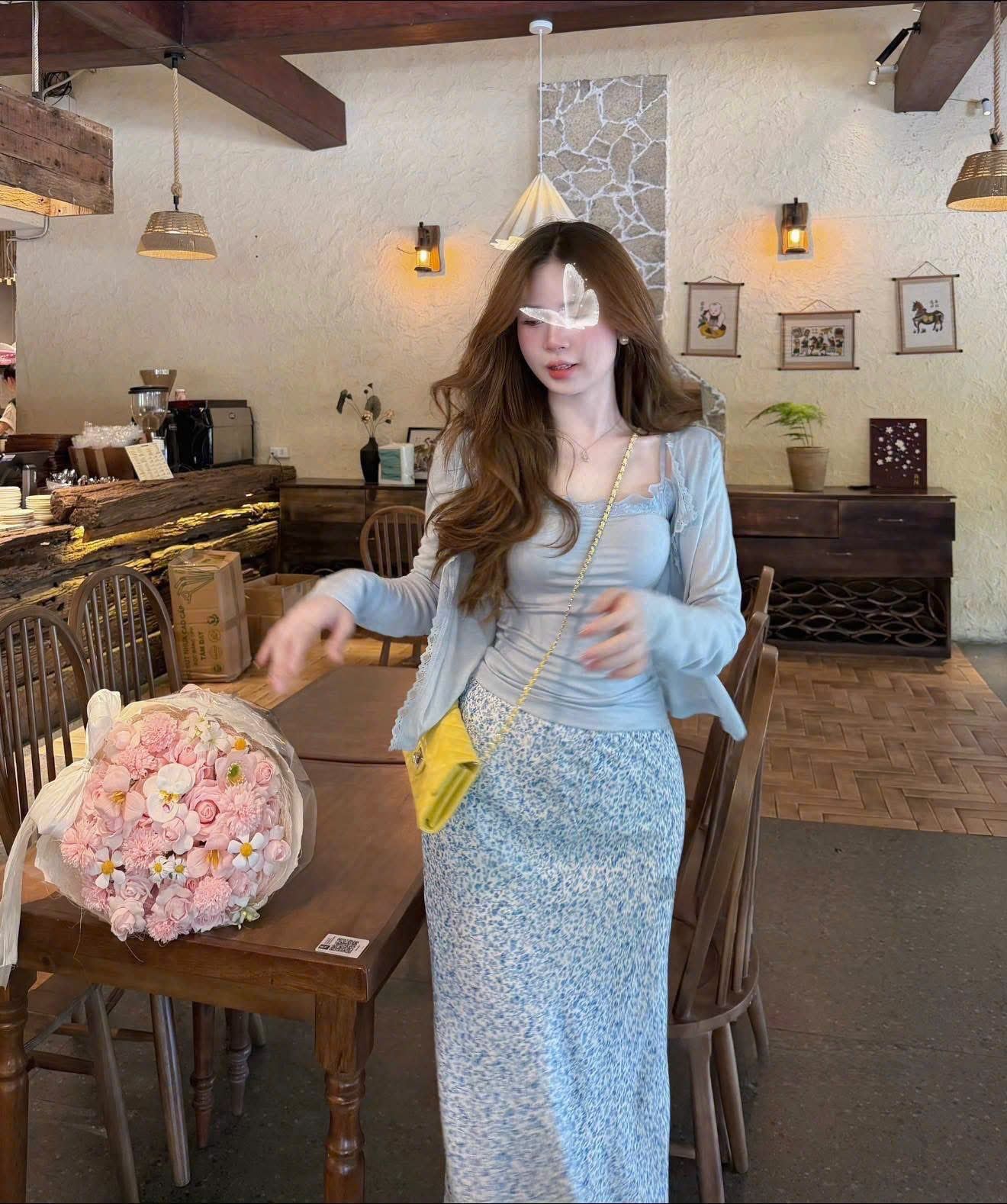  Set 3 món áo hai dây phối ren mix chân váy họa tiết kèm khoác mỏng - V159 