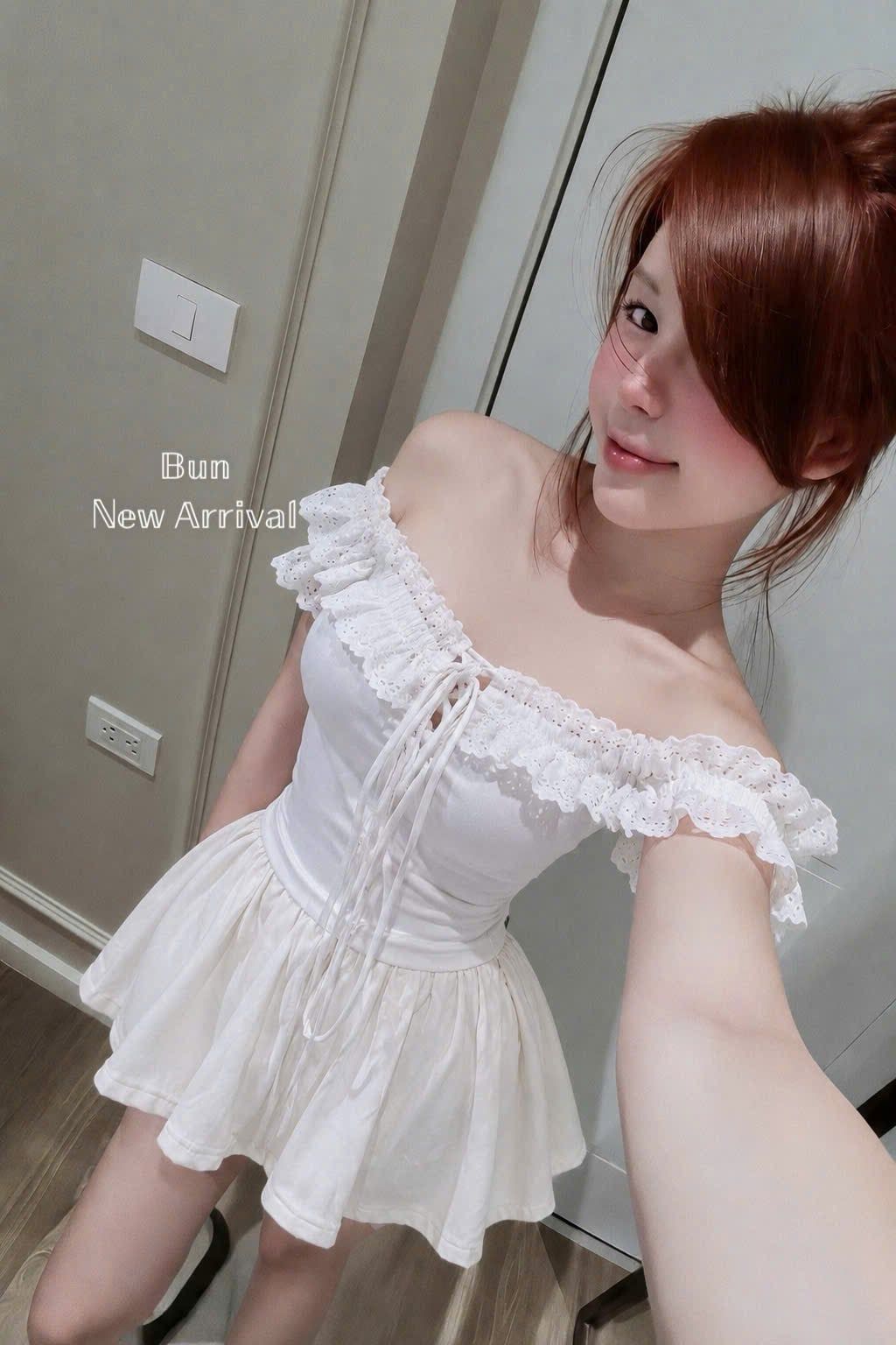  Set áo phối bèo ôm dáng mix chân váy xòe dáng ngắn - L95 