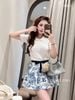 Set áo len lưới D vòng tròn mix chân váy họa tiết - L98 (EO S<68, M<72)