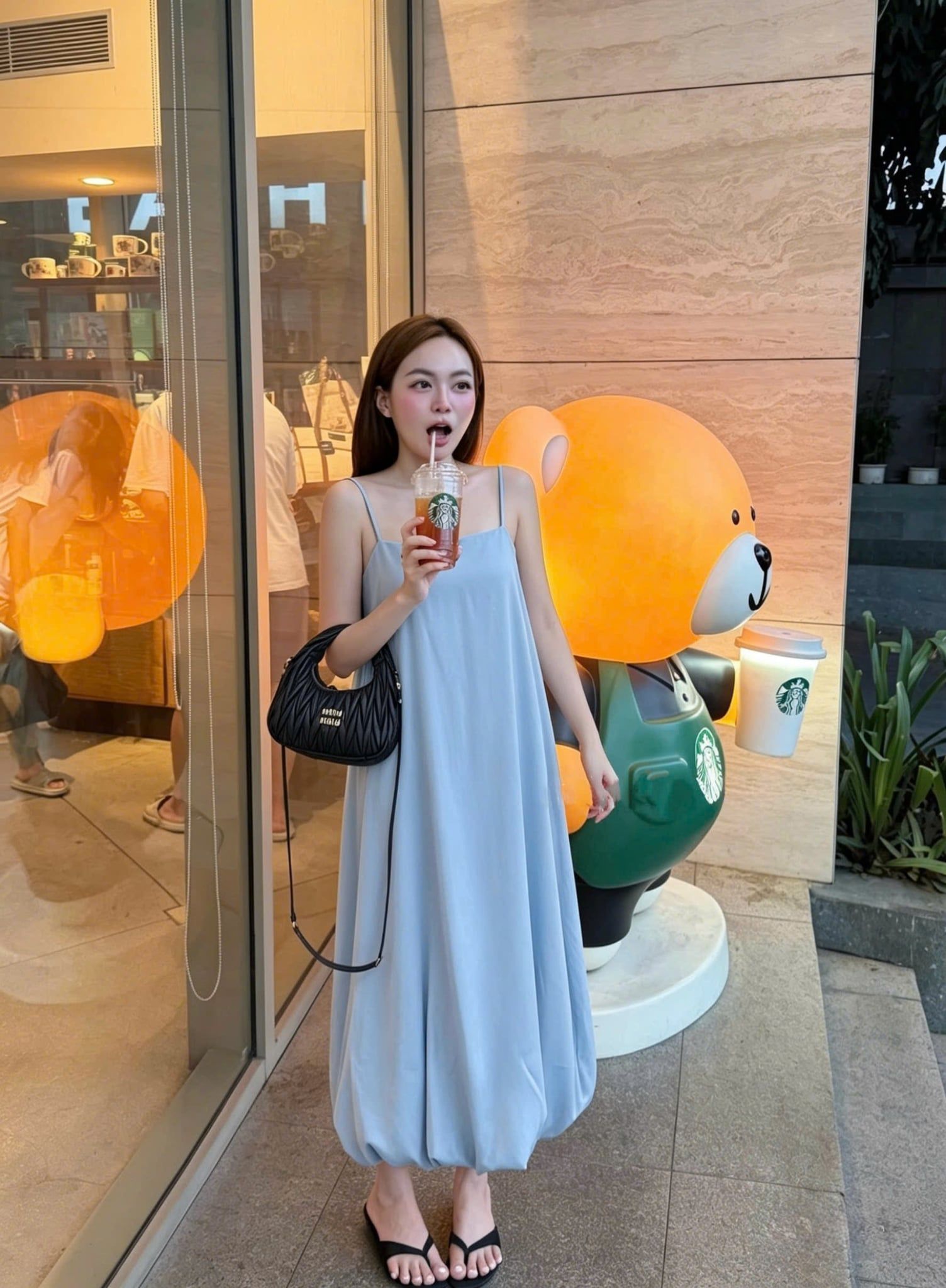 Đầm 2 dây lụa dáng bí dài Basic - XANH - K17 