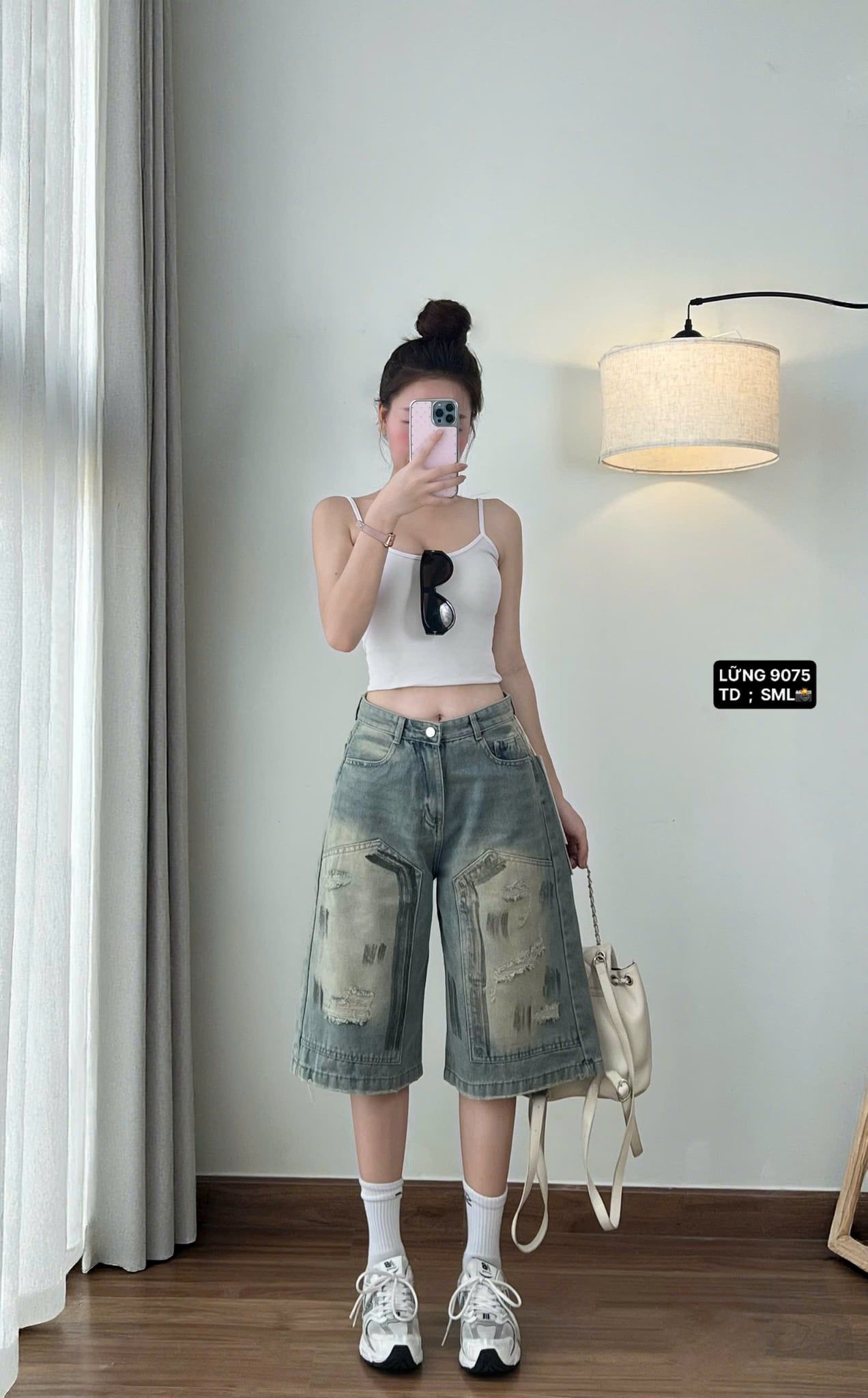  Quần jean ngố wash màu phối rách - K169 (EO S<64, M<68, L<72) 