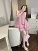 Đầm ren yếm đúp 3 lớp đính viền hoa ren nổi - HỒNG - H19