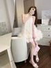 Đầm ren yếm đúp 3 lớp đính viền hoa ren nổi - KEM - H18