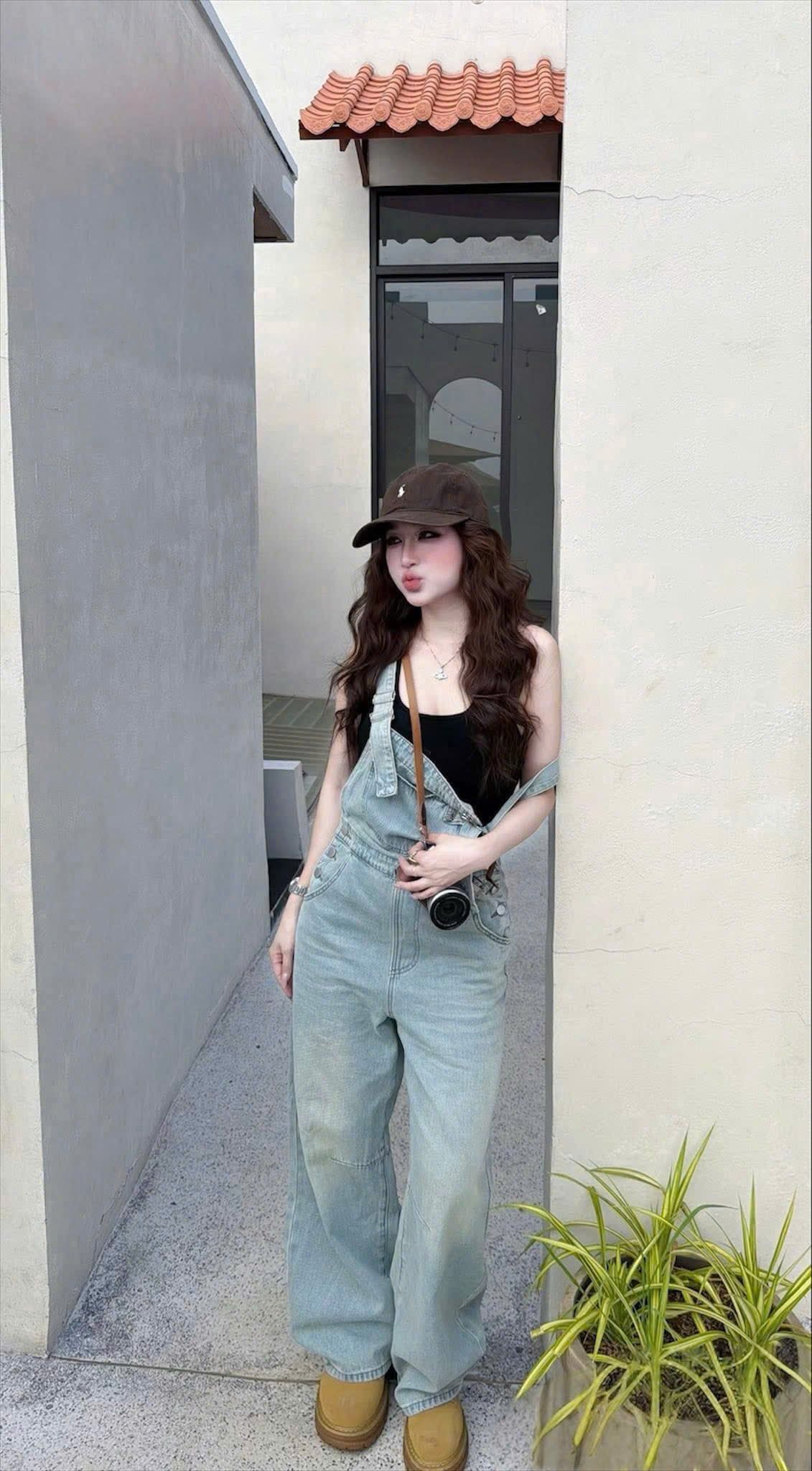 Yếm Jean dáng ống suông - XANH NHẠT - H123 