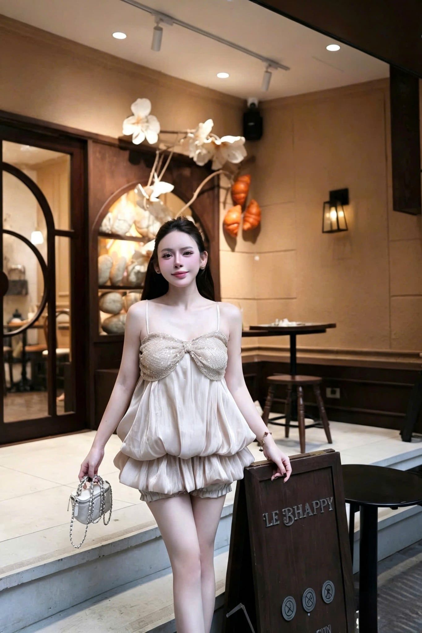  Set áo hai dây dáng bí phối kim tuyến kèm quần dáng bí chất tơ ống - NUDE - H158 
