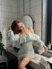Váy trễ vai họa tiết hoa nhí bo chun tôn dáng - V39