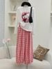  Set áo tay dài hoạ tiết Hello Kitty mix quần suông rộng bo gấu caro - ĐỎ - V32 